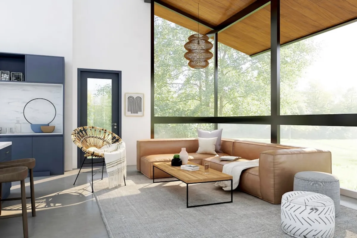 Modern living room with luxury finishes after full gut renovation