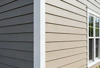 Upscale white vinyl siding with stone accent